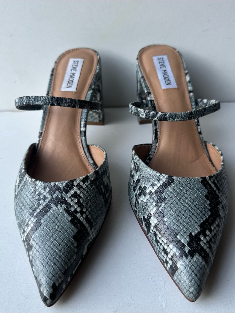 Steve Madden  Snake Mule Heel Pointed Toe Slip-On Block Heel Women Shoes Sz 11